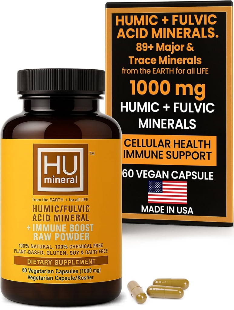 Humic & Fulvic Acid Supplement Capsules – Organic Plant-Based Acid Fulvic Supplement with Fulvic-Humic Mineral Blend for Detox & Absorption 60 ct