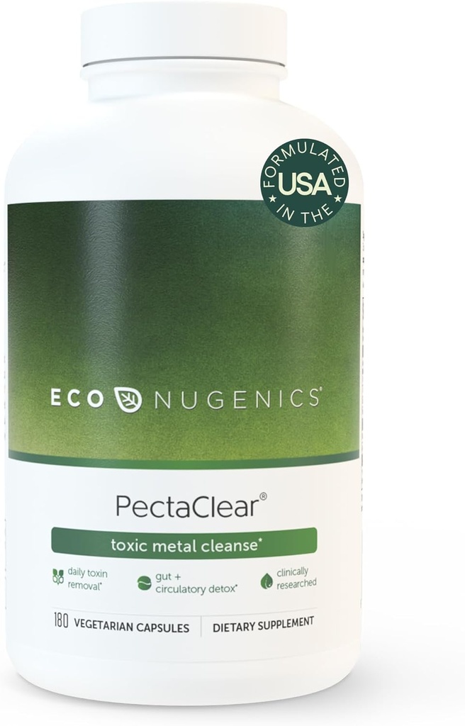 EcoNugenics PectaClear Detox Suplement do Toksycznego Metal Cleanse - Naturalnie & Bezpiecznie Eliminuje Toksyny dla Gut, Wątroba & Nerki Detox & Naprawa - Pomaga w energii, Waga, Hormon Równowaga, 180 Kapsułki
