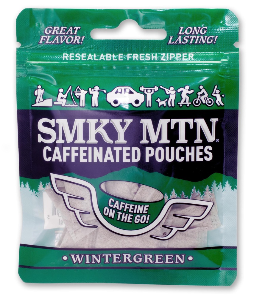SMOKEY MOUNTAIN Caffeinated Pouches - Wintergreen - Tobacco Free and Nicotine Free - 15 Pouches Per Pack - 1 Pack