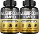 Satoomi 10in1 Mushroom Complex Supplements Kapsułki - 4 Miesięczne dostawy - Mieszanki z Lwami Mane, Cordyceps, Reishi, Chaga, Maitake, Shitake & Inne - 2 opakowania 60 Kapsułki