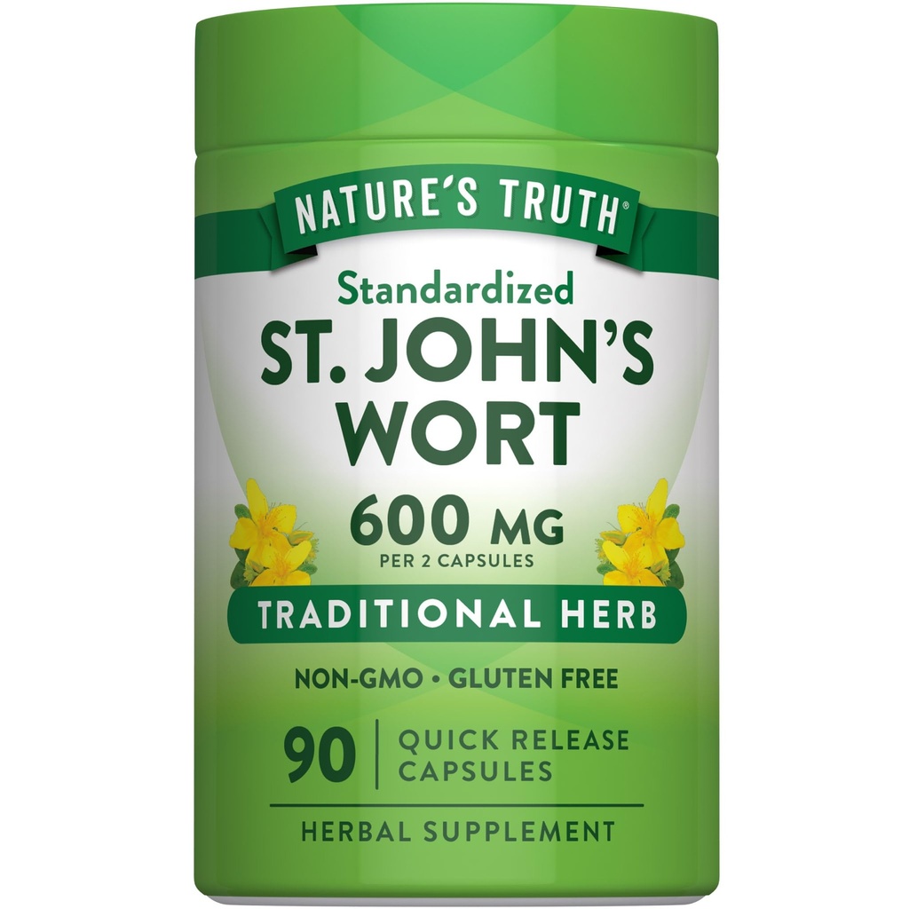 Nature 's Truth St Johns Wort 600mg Nevada 124; 90 Kapsułki Nevada 124; Wyciąg standardowy Nevada 124; Non- GMO & Gluten