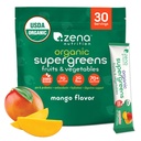 Zena Nutrition Organic Super Zielonych Proszek, 70 + Superfoods, 0 Cukier, 3G Fiber, Spirulina, Chlorella, Grzyby, Prebiotyki / Probiotyki, Enzymy do Gut Health, Mango, 30 Pakiety mieszanki napojów