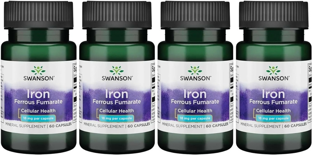 Swanson Iron (Ferrous Fumaran) - Suplement mineralny Promowanie wsparcia energetycznego - Formuła wysokiego stężenia Assists in Oxygen Delivery & Fatty Acid Metabolizm 60 Sgels (4 Pack)