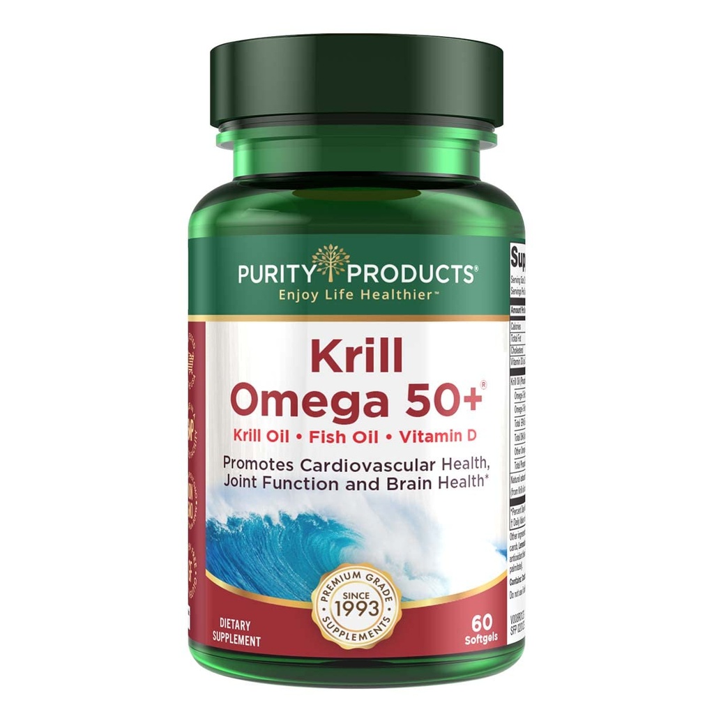 Czystość Krill Omega 50 (Kryl + Mieszanka oleju rybnego 1000mg + Astaksantyna 500mcg + Fosfolipidy 200mg + Witamina D 500 j.m.) - 60 Mini Softgele
