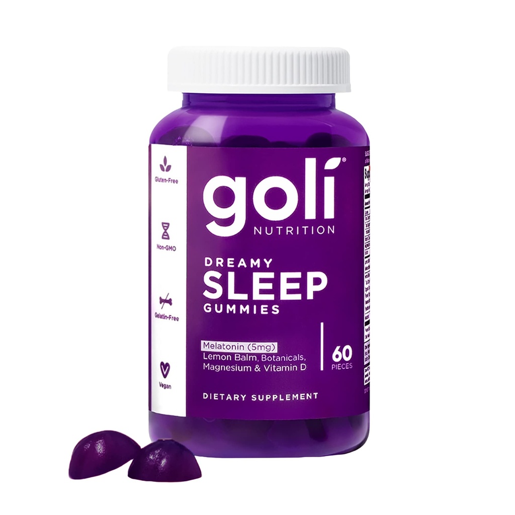 Goli Dreamy Sleep Gummy - 60 Hrabia - Melatonina, Witamina D, Magnez i ekstrakt balsam cytrynowy - Żelatyna wolna, Gluten- Free, Wegan & Non-GMO