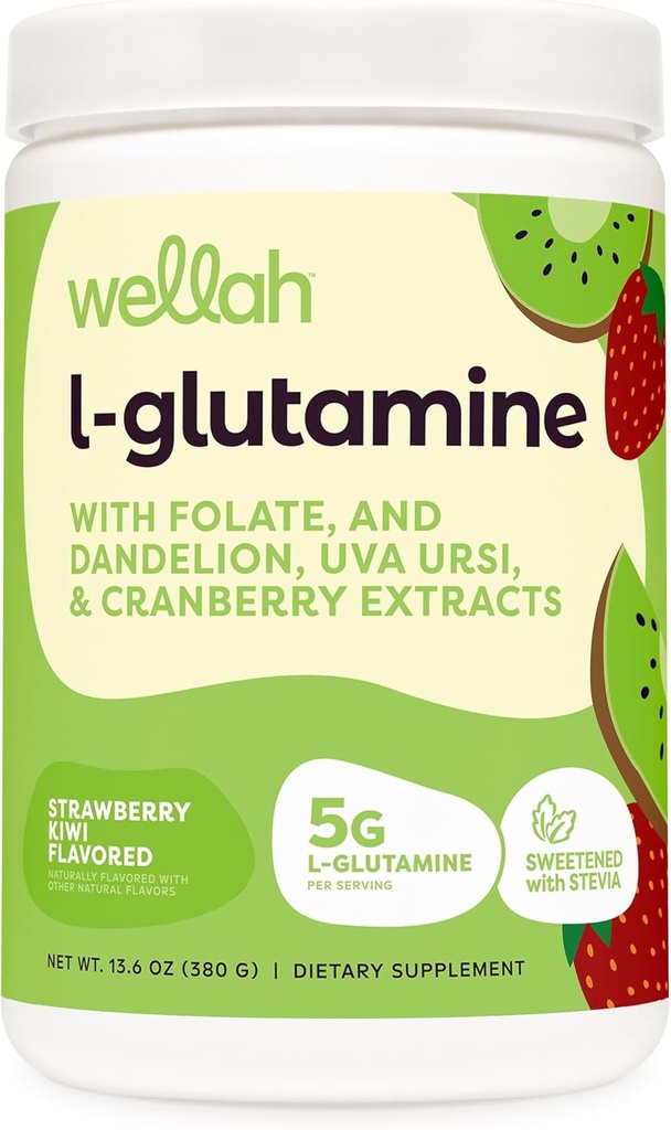 Wellah L- glutamina proszek Truskawka Kiwi (50 Służenie) - 5g L- glutamina Per Serving, Sweetened with Stewia