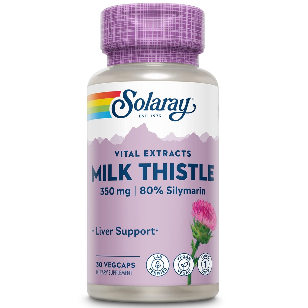 SOLARAY Mleko Thistle Seed Extract 350 mg Gwarantowane do zawiera 80% Silymarin, Tradycyjne wsparcie wątroby, Wegan & Lab Zweryfikowane jakości, 60 Dzień Money- Back Gwarancja, 30 Służenia, 30 VegCaps