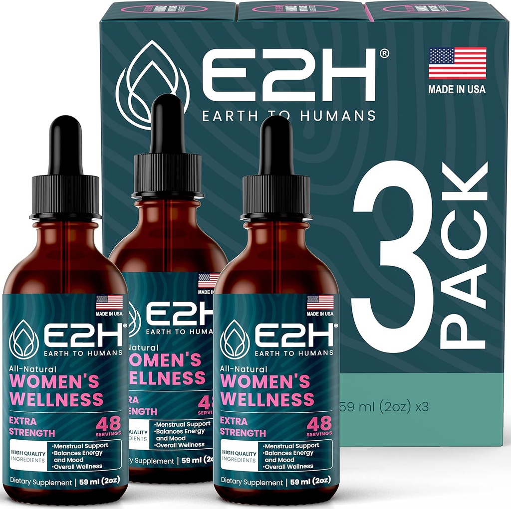 E2H All Natural Women 's Wellness, Hormon Balance and PMS Relief with Black Cohosh, Dong Quai and Licorice Root for Hot Flash Relief (3 butelki)