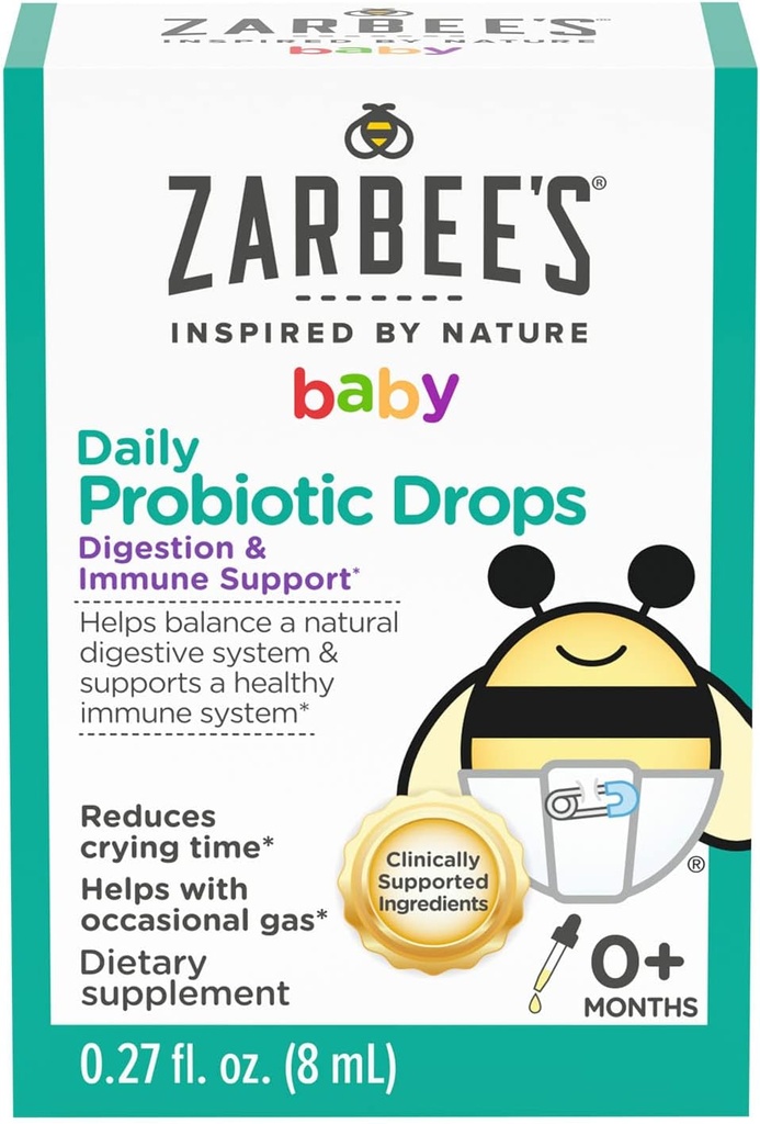 Probiotyczne krople dla dzieci Zarbee, Daily Digestive + Immune Support, Noworodki & Up, 0.27 Fl Oz