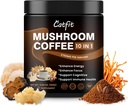Catfit Mushroom Coffee Powder, 10 Mushroom mieszanki suplementów z grzywą Lwa, Chaga, Cordyceps, L-Theanine for Energy, Focus, Cognitive i Immunitet, 50 Serving