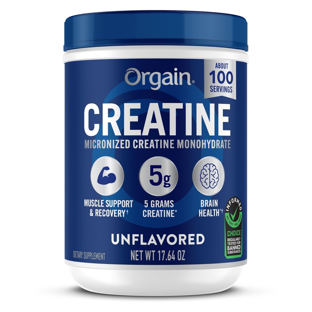 Orgain Monowodzian krewniaku Proszek mikronizowany, 100 Służenia, Unflavored, Wspiera wzrost mięśni, Post Workout Recovery and Brain Health, Brak sztucznych dodatków, dla mężczyzn i kobiet (Packaging May Vary)