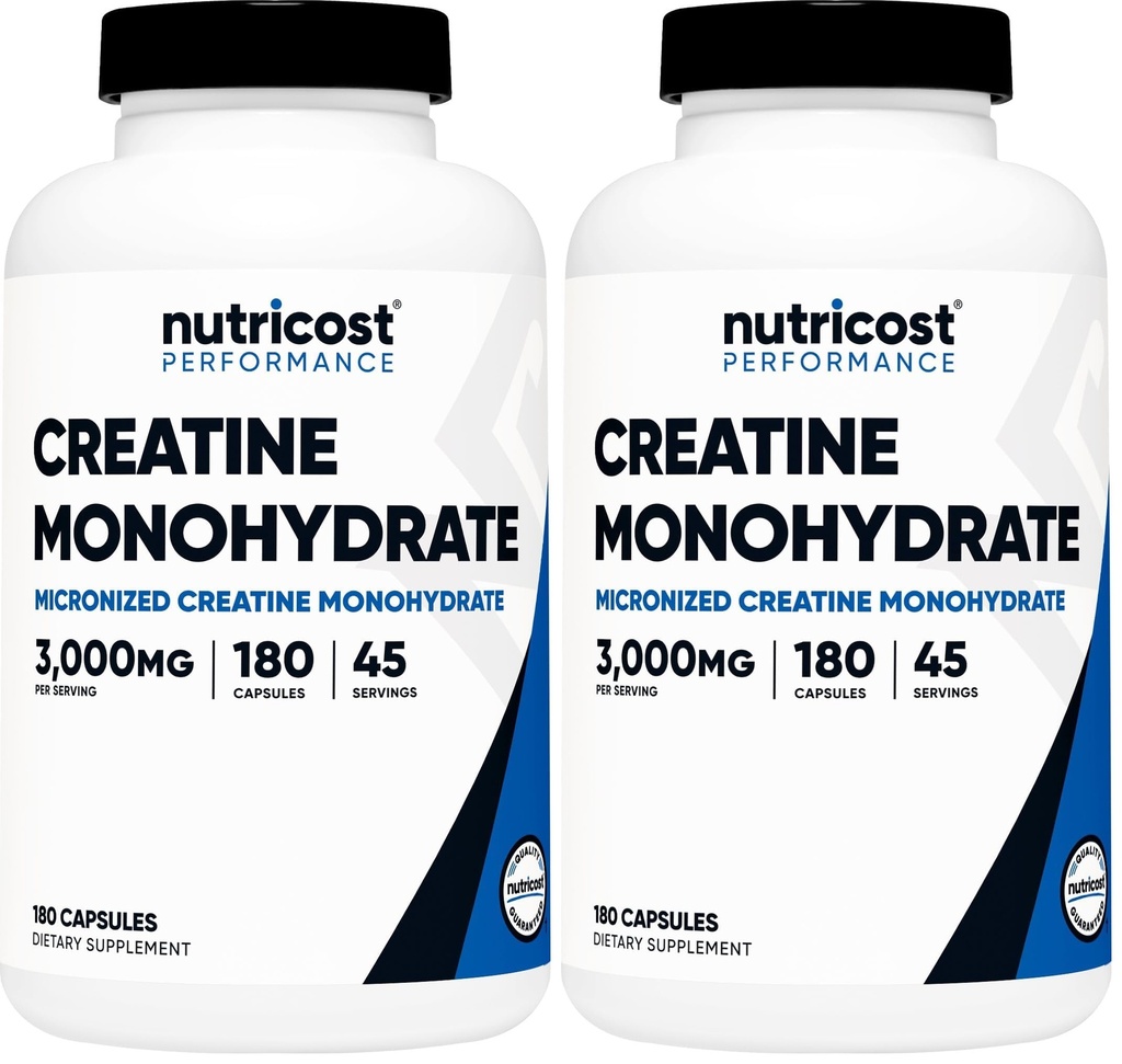 Nutricost Creature monohydrat 3,000 mg, 180 kapsułek (750mg na kapsułkę) - bez glutenu, nie- GMO (opakowanie po 2)