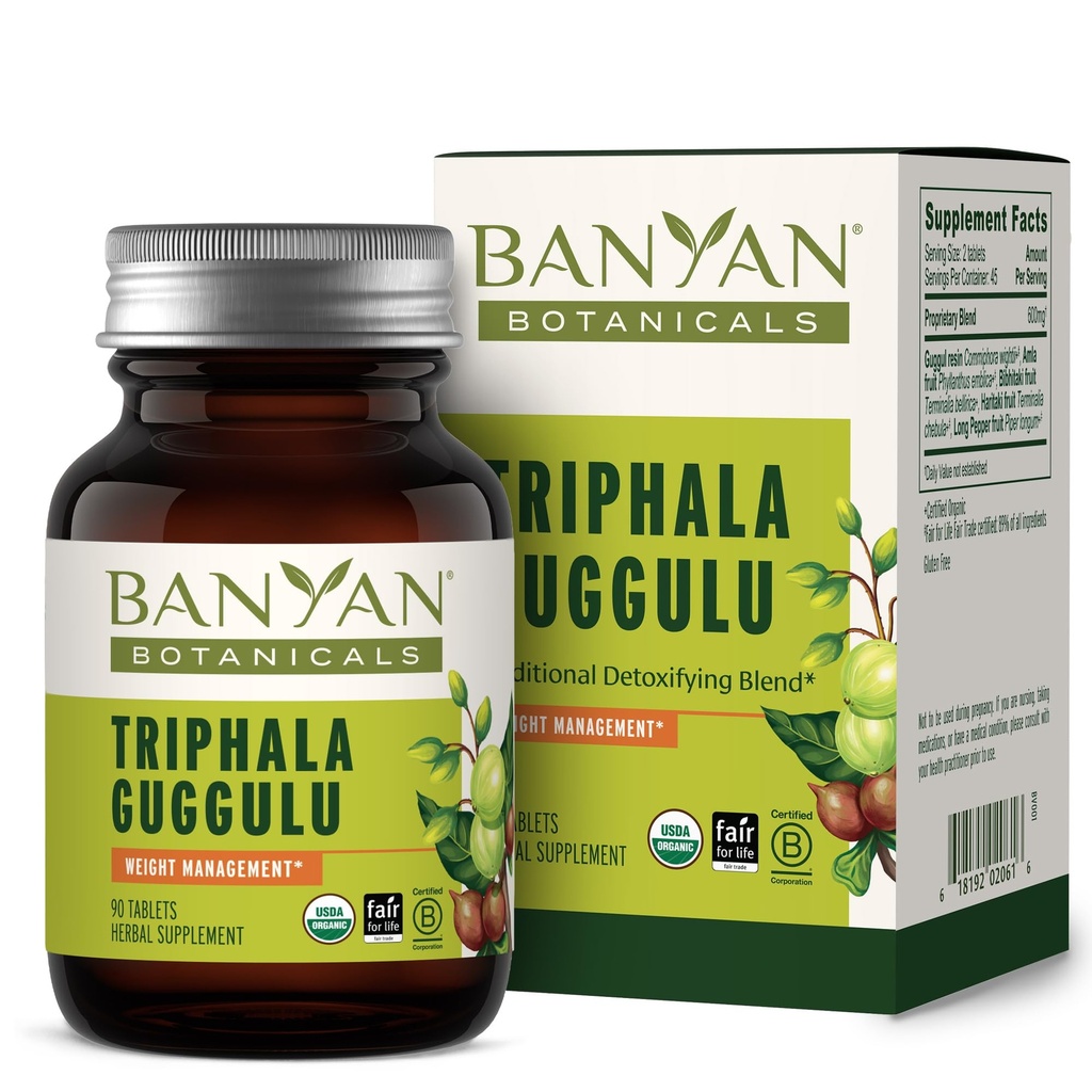 Banyan Botanicals Triphala Guggulu - Organic Triphala Supplement with Guggulu Resin Supplement - Herbal Detox Supplement for Support Healthy Destination * - 90 Tablets - Non-GMO Sustainable Sourced Vegan