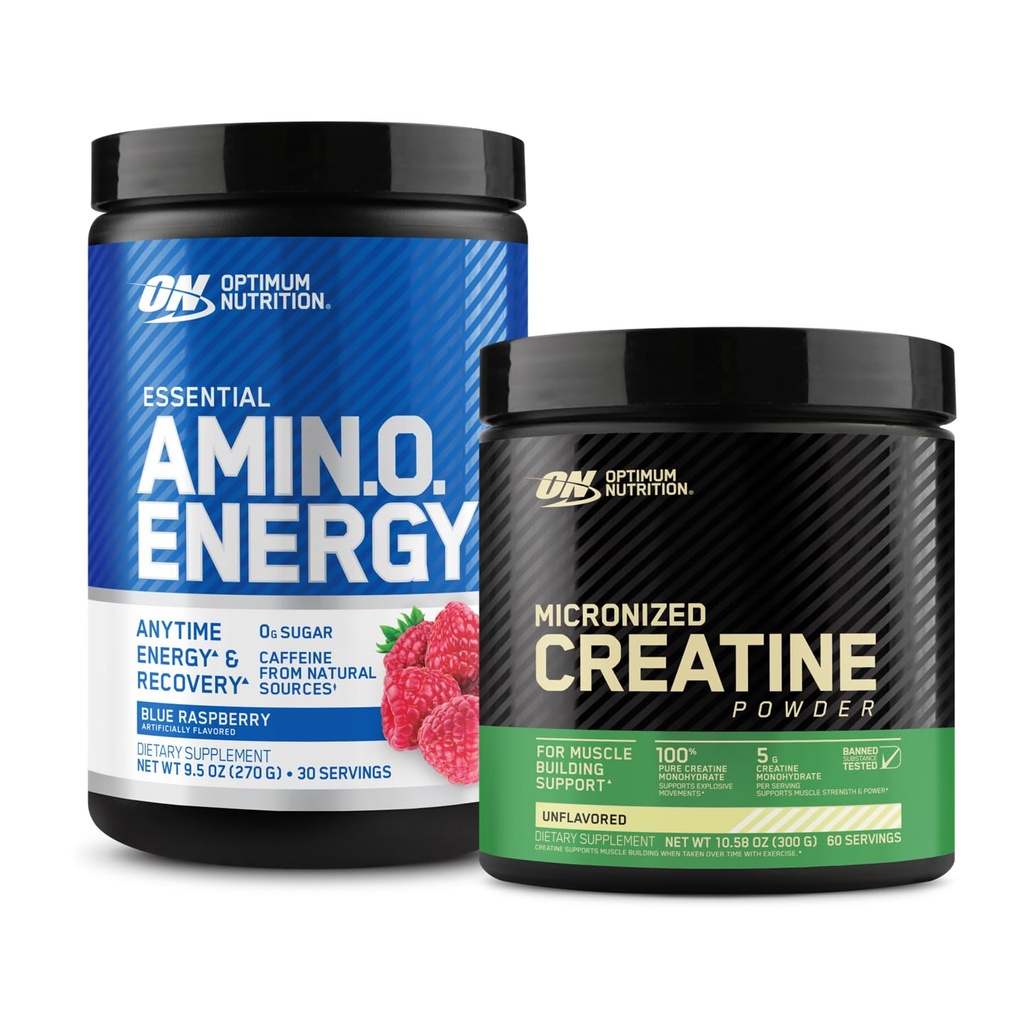 Optimum Nutrition Amino Energy - Wstępne ćwiczenia z zieloną herbatą, BCAA, Amino Kwasy i Mikronizowany Kreator Monowodzian Proszek, Unflavored, Keto Friendly, 60 Serving
