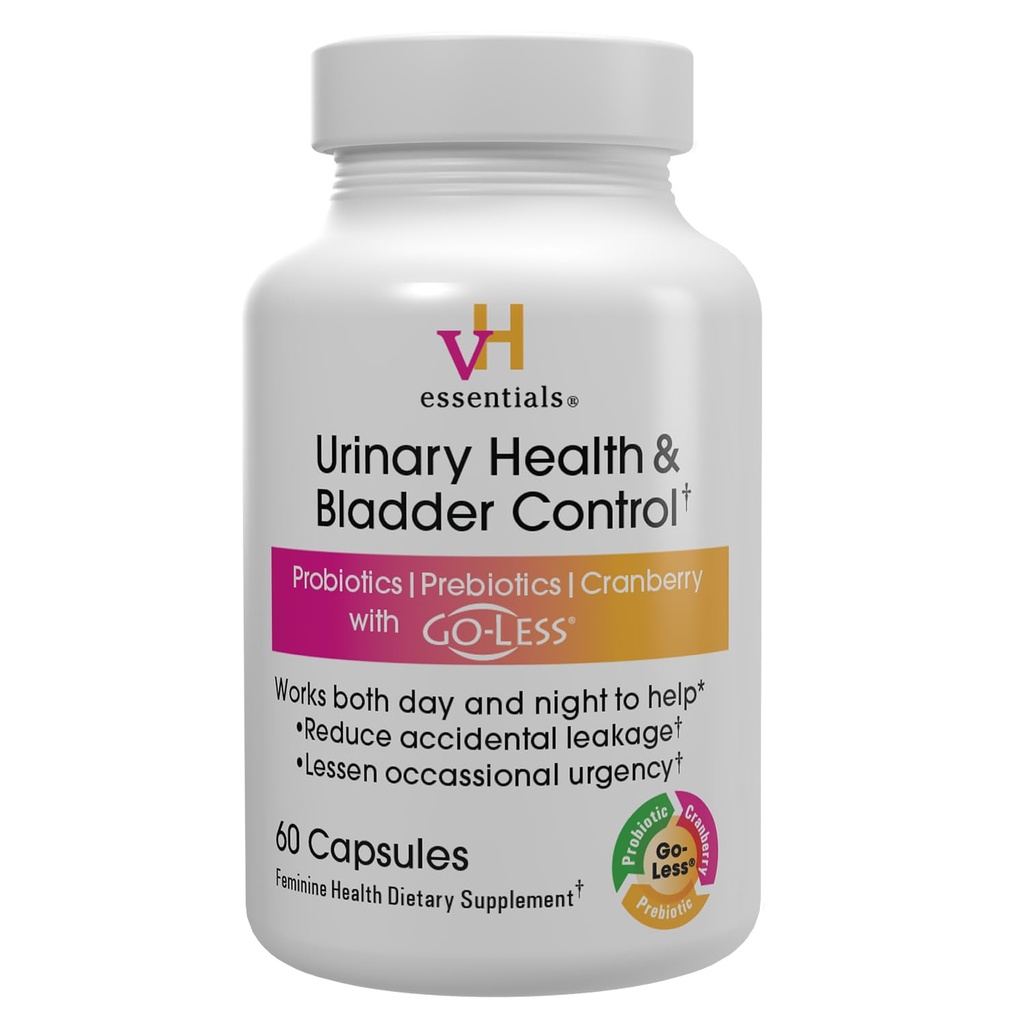 vH niezbędne Urnanal Health & Bladder Control, Cranberry Extract, Prebiotyki i Probiotyki, 24- Godzina Feminine Health Support, Redukuje wypadkowe wycieki, Wspiera zdrowie pochwy, 60 Kapsułki
