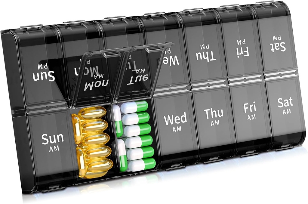 XL Dużych Cotygodniowych Pill Organizator 2 razy dziennie, Extra Big 7 Dzień Pill Box Am Pm, Codzienne Pill Case Organizator Medycyny z 14 Komory, Dzień Night Pill Container do olejów rybnych, Witamina, Suplement