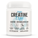 Orgain Mikronized Kreatyna Monowodzian Lean Proszek mięśniowy z mieszanką metaboliczną, Unflavored, 50 Służenia, Wspomaga siłę mięśniową i zdrowie mózgu, No Dairy lub Soy, Gluten Free, Wegan