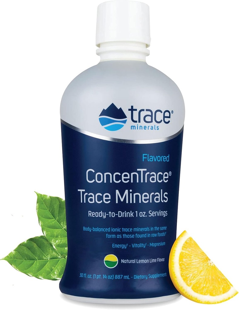 Ślad minerałów ConcenTrace - Liquid Mineral Supplement with Magnezu & Witamina C - Suplement dietetyczny z białym winogronem & Sok z cytryny - Natural Lemon Lime Flavor, 30 fl oz (30 Servings)