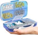 Travel Pill Organizator - hermetyczny lek Case for Traveling Portable Pharmacy Box z etykietami Witamina Container 8 Komplemental Supplement Medication Holder Dużą Pojemność Daily (Blue)