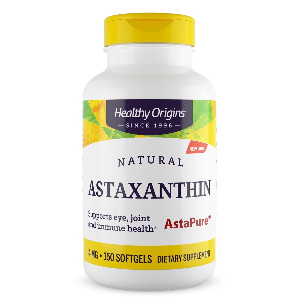 Zdrowe początki Astaksantyny 4 mg (Naturalne, Astapure, Non-GMO, Gluten Free, Wsparcie dla oczu, Wspólne Wsparcie, Wsparcie immunologiczne), 150 Softgels