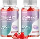 Glucynian magnezu Gummies 1000mg - Suplement potasu bez cukru Magnezu z witaminą D, B6, CoQ10 dla uspokojenia nastroju i wsparcia snu - 120 Gummies truskawkowy