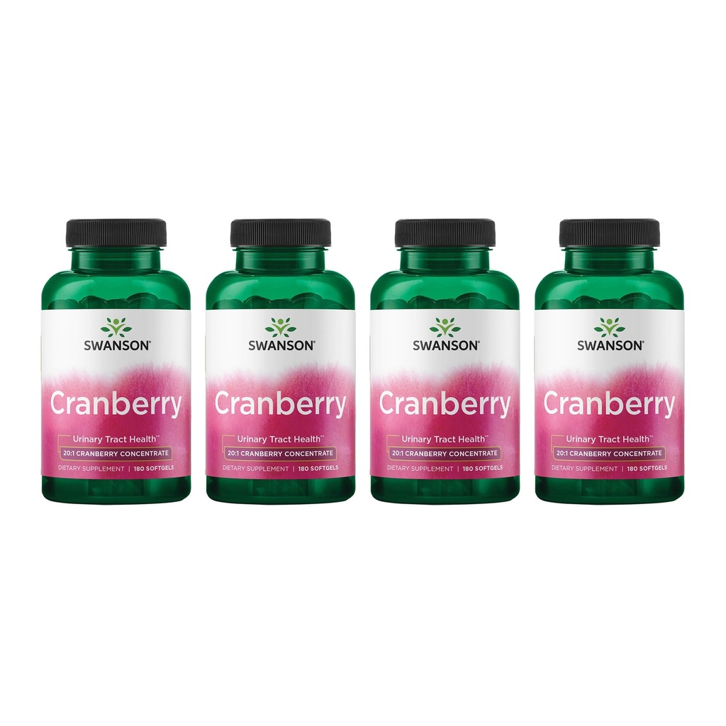 Swanson Żurawina - Wspiera zdrowie Traktu moczowego, Bladder Control & Promotes Healthy Nerki Function - Suplement Made with 20: 1 Sok żurawinowy Koncentrat - (180 Softgels) 4 Pack