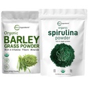 Micro Składniki Organic Spirulina proszek 1lb & Organic Barley Grass Proszek 16oz Bundle 2 Pack 124; Surowy Superfoods Bis124; Bogaty w białko wegańskie, Włókna, Minerały, & Witaminy