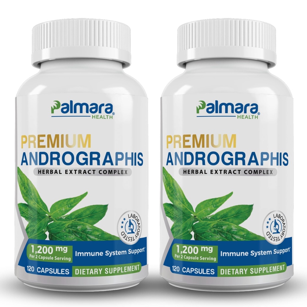 Palmara Health Premium Andrographis Paniculata Extract 2 Pack - 1 200 mg (100 mg Andrographolides) per Serving, Non- GMO, Vegan, Gluten Free
