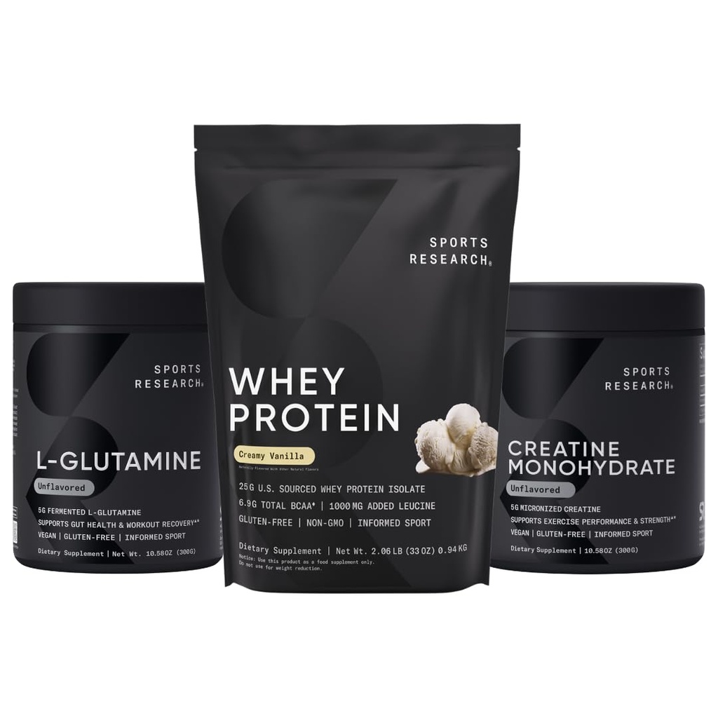Sports Research ® Recovery Matrix - Serwatka Isolate Protein Powder 2.1lb + L- glutamina 10.58 Oz + Kreatyna Monohydrat 10.58 Oz