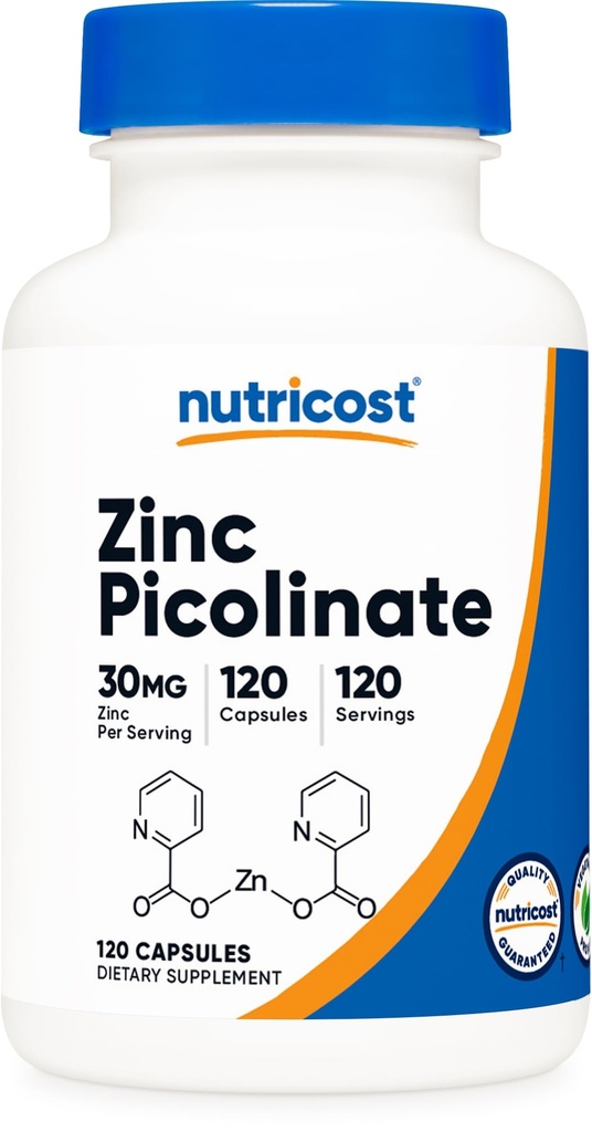Nutricost Pikolinian cynku 30 mg, 120 Kapsułki - Gluten Free i Non-GMO