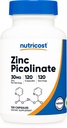 Nutricost Pikolinian cynku 30 mg, 120 Kapsułki - Gluten Free i Non-GMO