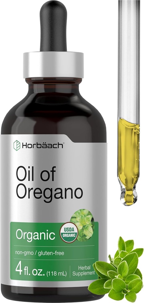 Horbäach Organic Oil of Oregano Drops 4 fl oz Liquid Downloader 124; Vegan Nether124; Non- GMO, Gluten Free