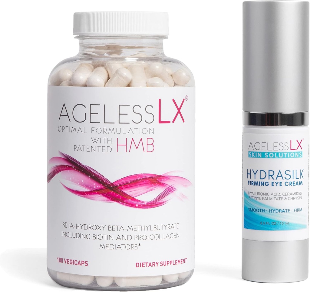 AgelessLX Suplement kapsułki dla kobiet z HMB Hydrasilk Eye Cream Bundle