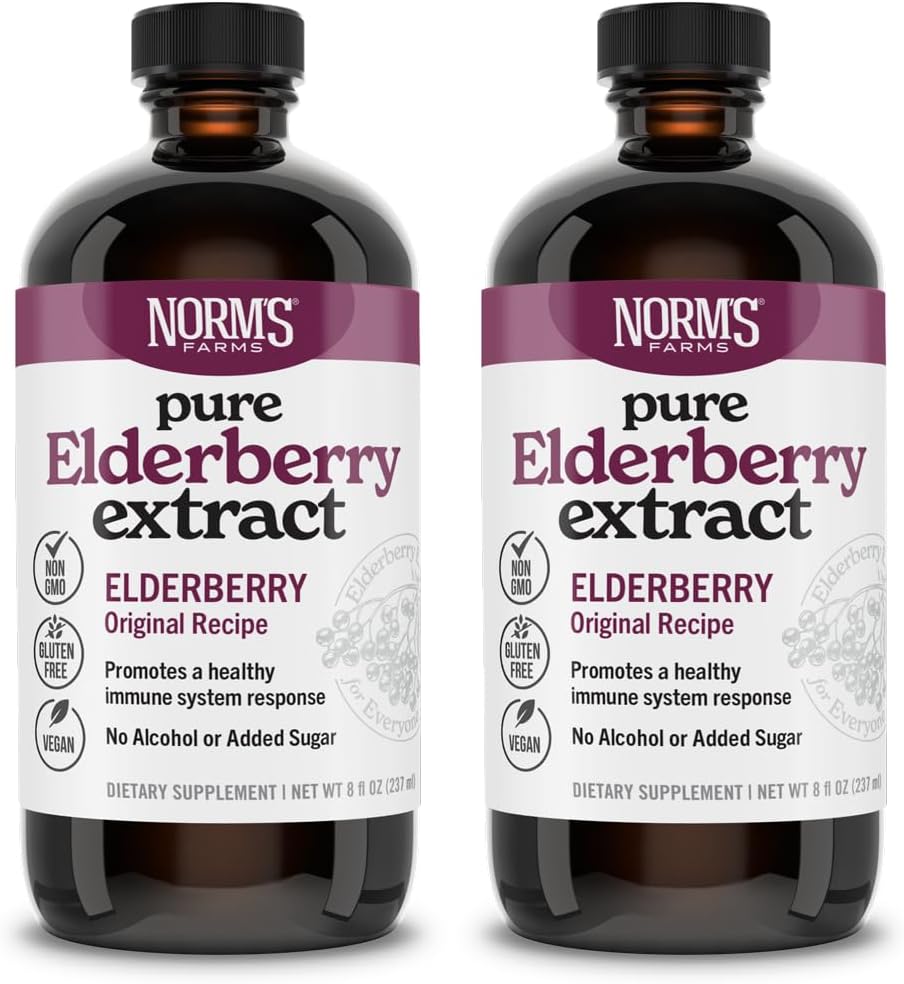 Norm 's Farms Pure Elderberry Extract 2PK - Made from Only Elderberry in USA - Immune, Wsparcie przeciwutleniacze, No Added Sugar, Dodatki, Wegan, Gluten- Free, Non-GMO, Tincture Alkohol Free - 8 Oz