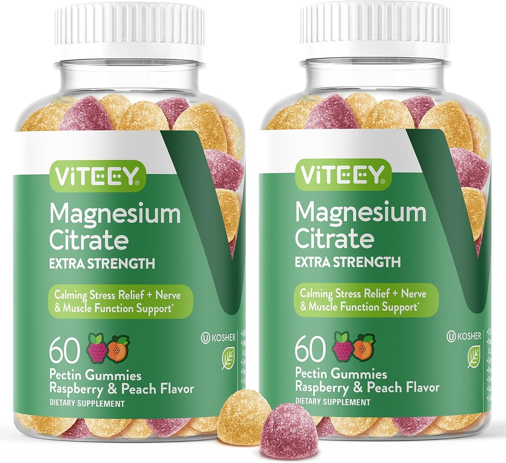 Gummy Magnezu VITEEY dla dorosłych - 170mg Gummy Cytrynowego Magnezu na uspokojenie, sen, Nerwy i mięśnie - Wegan, Gluten Free - 120 Count