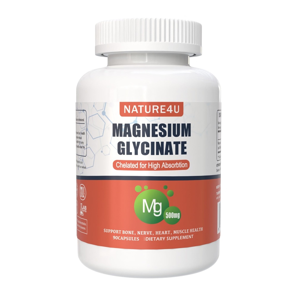 Magnezu Glicynian 500mg, 100% Chelat do wysokiej absorpcji Suplement magnezu do snu, Mięśnie, Serce, Nigdy i podtrzymanie kości, 90 Kapsułki