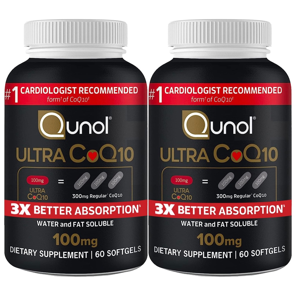 Qunol Ultra CoQ10 100mg 3X Lepsza absorpcja Opatentowana woda i tłuszcz Rozpuszczalny Forma Naturalnego Suplementu Koenzym Q10 Przeciwutleniacz do Serca Pakiety zdrowia Softgels, 120 Hrabia