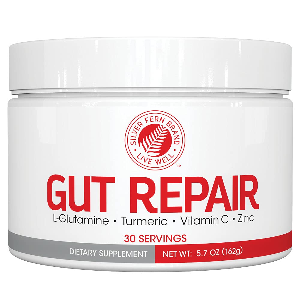 Silver Fern Gut Repair - Digestive Health Supplement Powder - L- Glutamina, Kurkumina, Cynk i kwas askorbinowy (1 Tub - 30 Służenie)