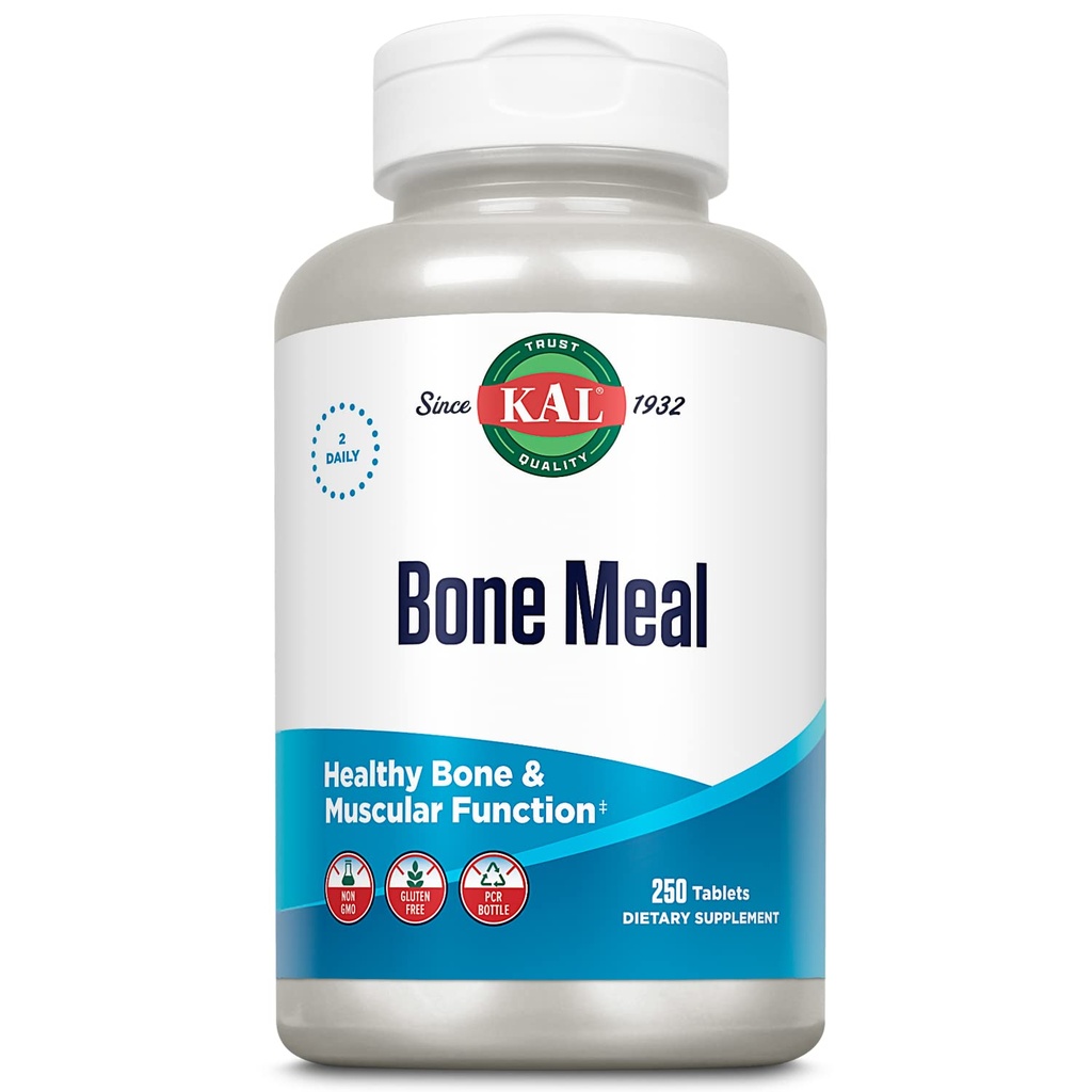 KAL Bone Meal Tablets, suplement wapnia w / Magnezu, Witamina D3 i K, Bone Health, Mięśnie i Nerve Function Support, Szybka rozpad, Gluten Free, Non-GMO, 60- Day Guarantee, 125 Serv, 250ct