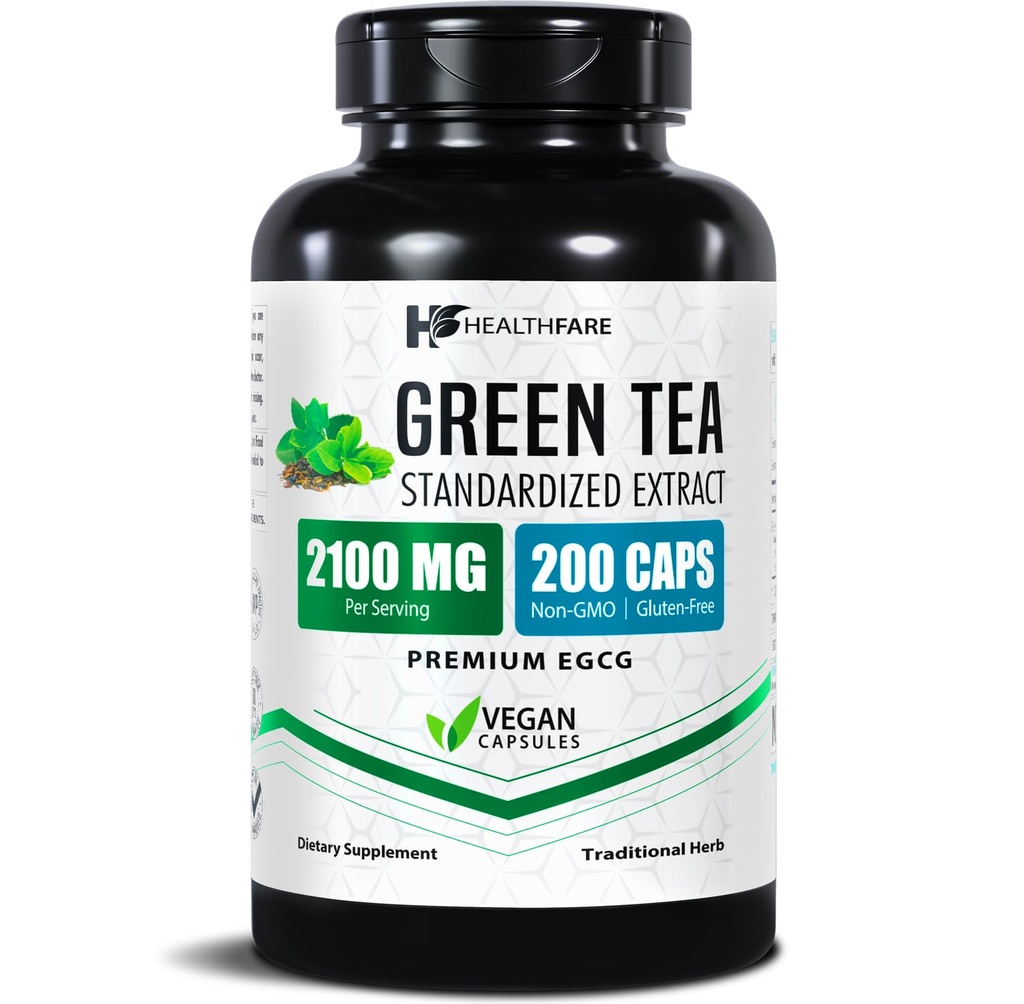 Zdrowie Green Tea Extract Pigułki 2100mg Biżuteria 124; Suplement Standaryzowany z EGCG & Polifenole 124; 200 Kapsułki wegetariańskie 124; Dodatkowa Siła Przeciwutleniacz Wsparcie 124; Non-GMO, Gluten- Free Biżuteria 124; Made in USA