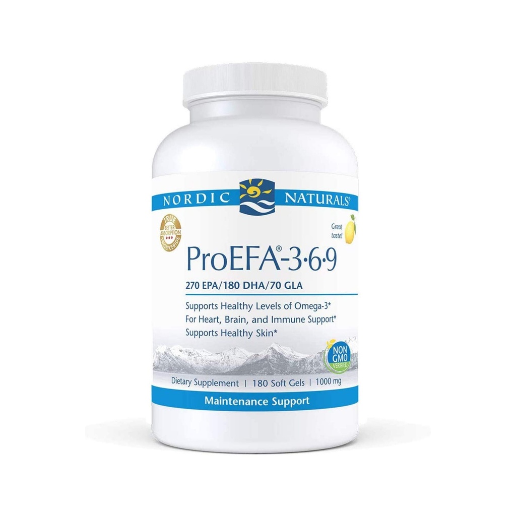 Nordic Naturals ProEFA 3- 6- 9, Lemon Flavor - 180 Soft żele - 565 mg Omega-3 - EPA & DHA z dodatkiem GLA - Zdrowa skóra, Cognition, & Pozytywny nastrój - Non-GMO - 90 Służenie