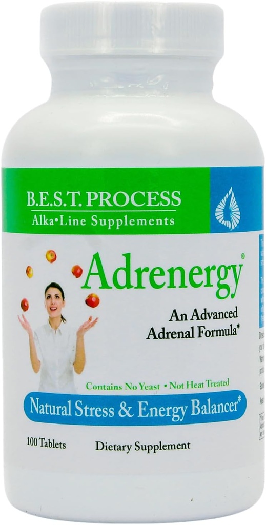 Adrenergia (12 Pack) Najlepsza alkalina procesowa - Naturalne wsparcie nadnerczy z ekstraktu Adrenal Gland, Adaptogens, Witaminy i Minerały