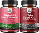 Paleta Extra Siła Piła Palmetto dla kobiet i Chia Seed Oil Extract Kapsułki - Silniejsze grubsze Witaminy szybszego wzrostu włosów - Roślina Omega 3 6 9 Suplement i Codzienne Kapsułki włókniste
