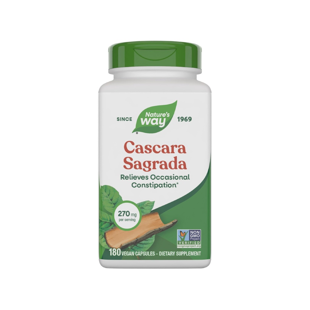 Natural 's Way Cascara Sagrada Bark, Sporadyczne Zaparcia Relief dla dorosłych i dzieci w wieku 12 +, Wspiera Regularność *, Non-GMO Project Verified, 270 mg na serwowanie, 180 Kapsułki (Opakowania maja Vary)