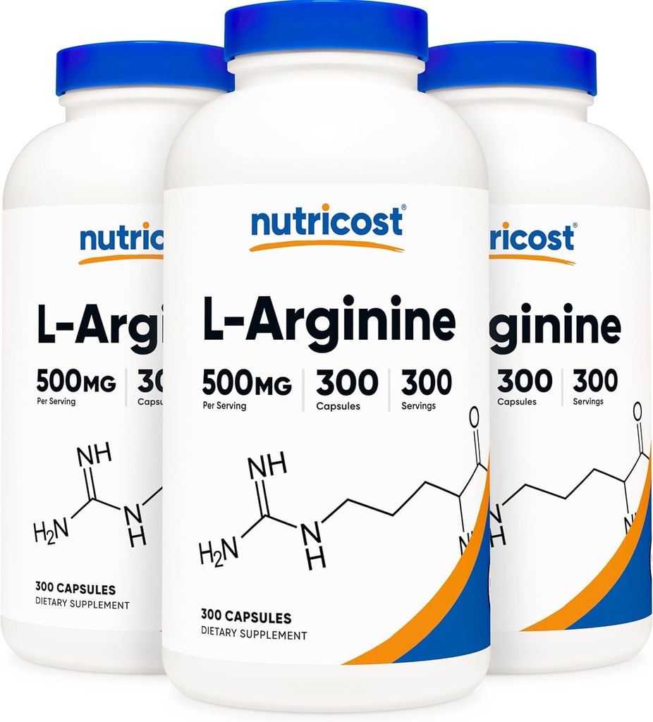 Nutricost L- Arginina 500 mg, 300 kapsułek (3 butelki)