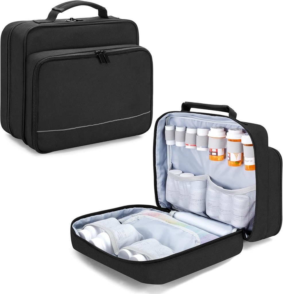 Damero Pill Butelka Organizator, Medycyna Butelki Przechowywanie Bag Medycyna Travel Case Noszenie dla Pill Organizator, Witaminy, Suplementy medyczne, Czarny, Projekt patentowy