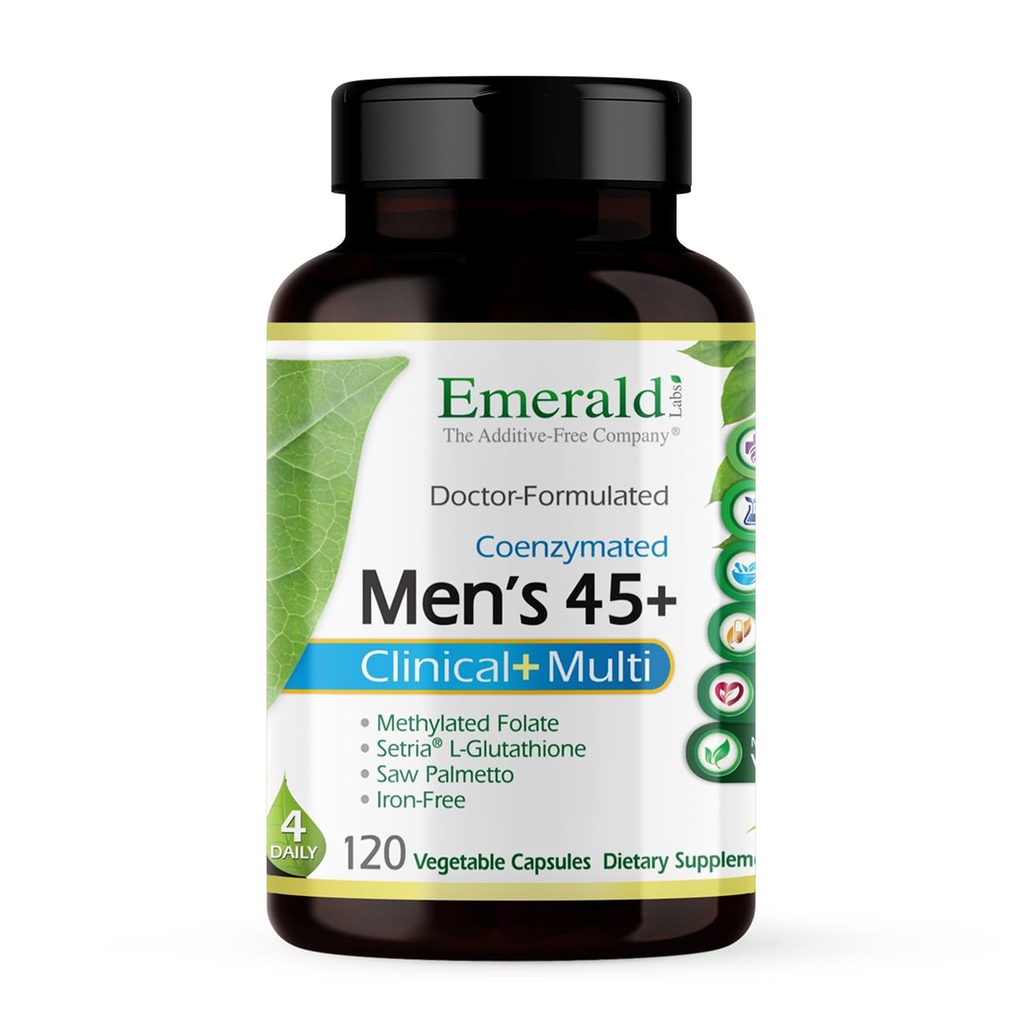 EMRALD LABS męski 45 + Kliniczny multi - Multiwitamina do kompleksowego wsparcia, Bone & Heart Health * - Zaprojektowany dla mężczyzn 45 + - Gluten- Free & Vegetarian - 120 Kapsułki warzyw (30- Day Supply)
