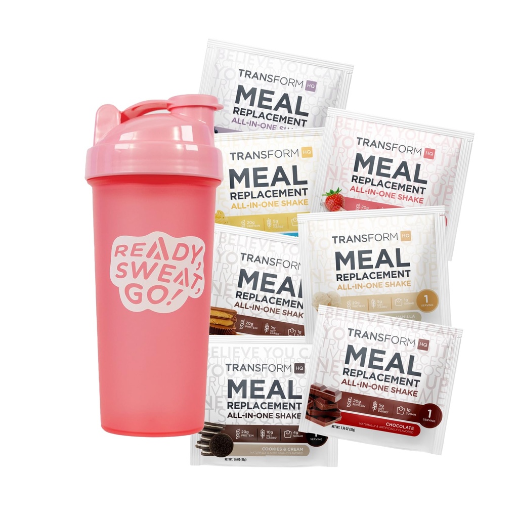 Przekształcanie HQ Mączka Zamiennik Shake Variety Box Z różowym Shaker, 7 Single- Serving Shake Packs