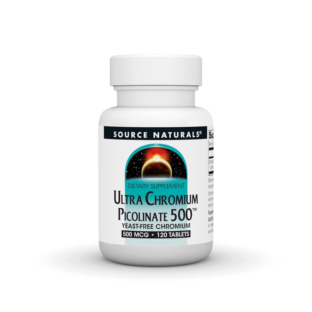Źródło Naturals Ultra Chrom Pikolinate 500 Yeast- FreeChromium, suplement diety wegetariańskiej, 500 µg - 120 tabletek