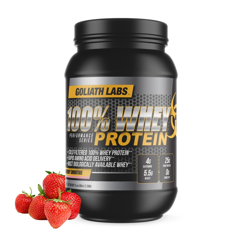 Goliath Labs 100% Izolat w proszku z białka serwatki / Mieszanka 124; Fast- Absorbujące suplementy do ćwiczeń dla mężczyzn i kobiet 124; 25g czystego białka i 5,5g BCAA w każdym serwie 124; Truskawka, 5 funtów, 68 Sług